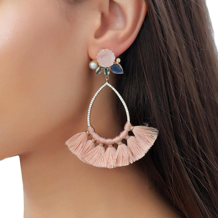 Turquoise Tassel Hoop Earrings-Atelier Mon-Swag Designer Jewelry