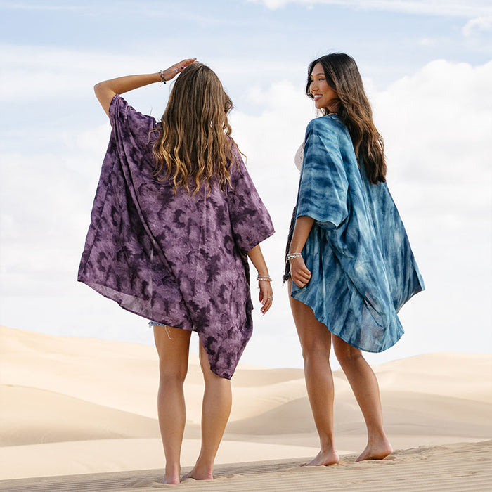 Turquoise Tide Kimono, on dunes with friend