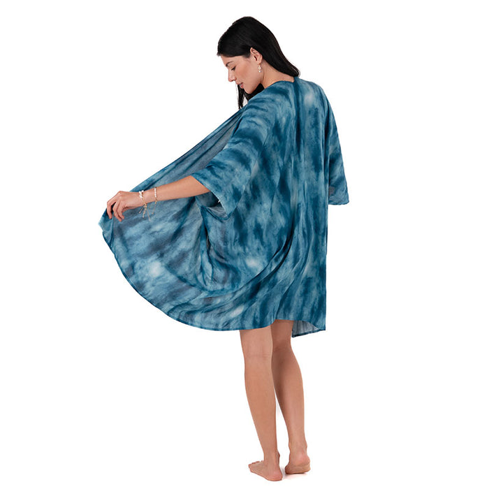 Turquoise Tide Kimono, worn from behind