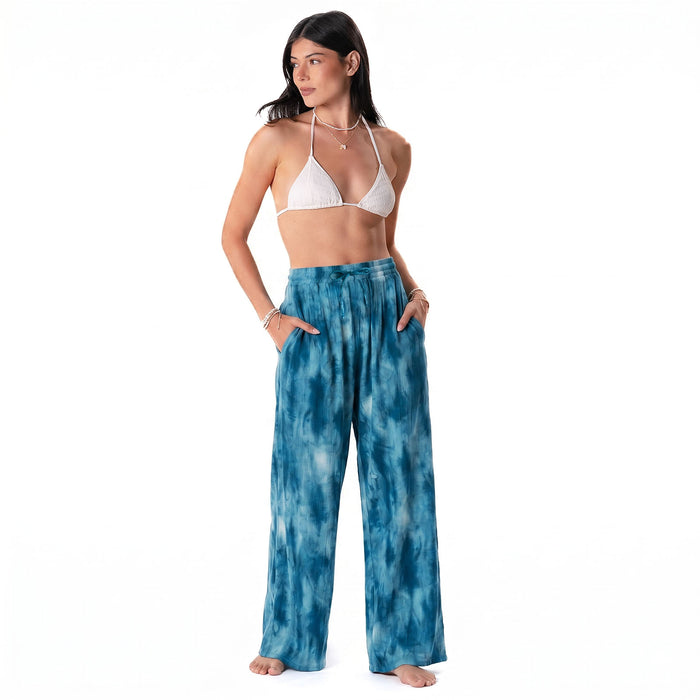 Turquoise Tide Wide Leg Drawstring Pants, front