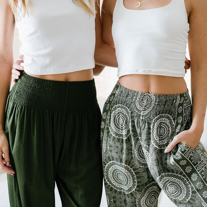 Tuscany Harem Pants, waist detail with second model