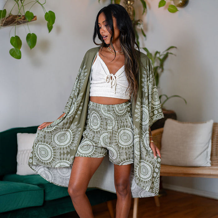 Tuscany Shorts, worn with a kimono