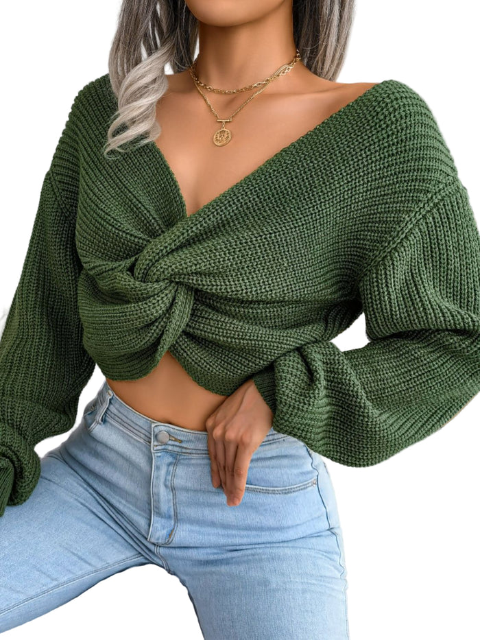 Twisted Front Long Sleeve Cropped Sweater