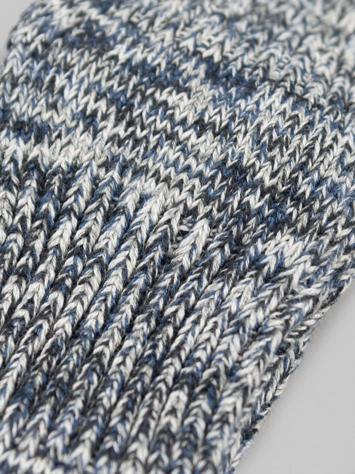 ues denim crew length socks grey fabric closeup
