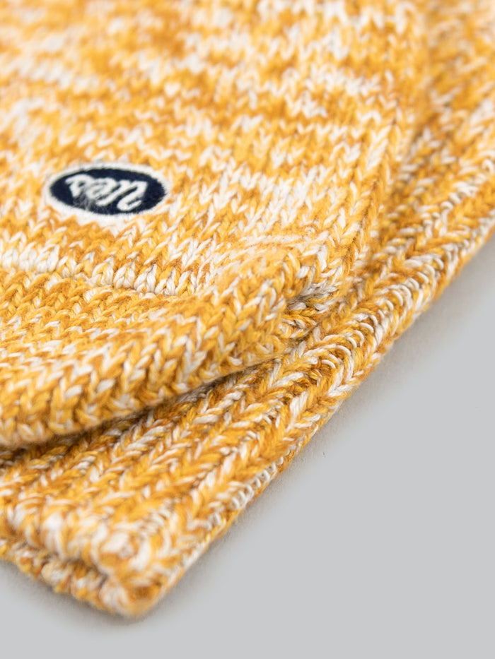 ues denim crew length socks yellow closeup