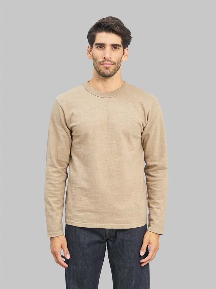 UES No8 Slub Nep long Sleeve TShirt Beige front look