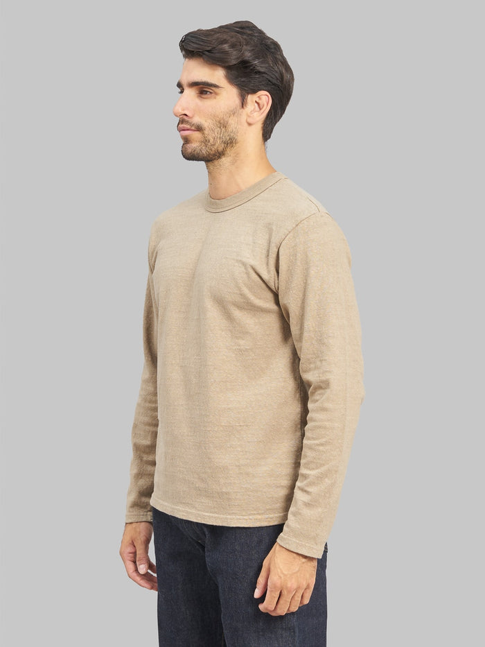 UES No8 Slub Nep long Sleeve TShirt Beige side look