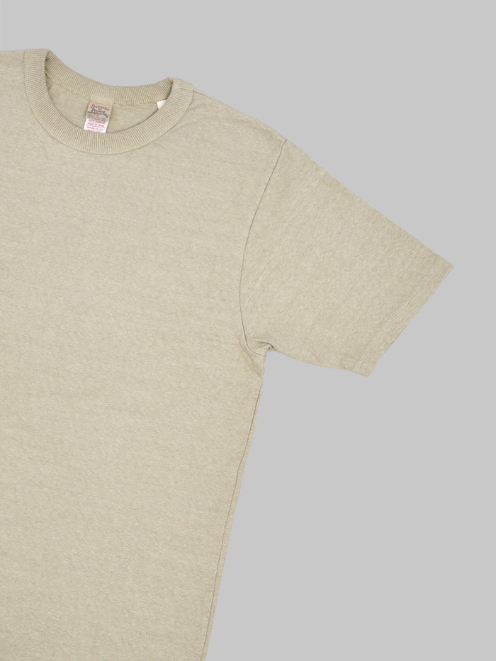 Ues slub nep short leeve t-shirt beige double needle stitching