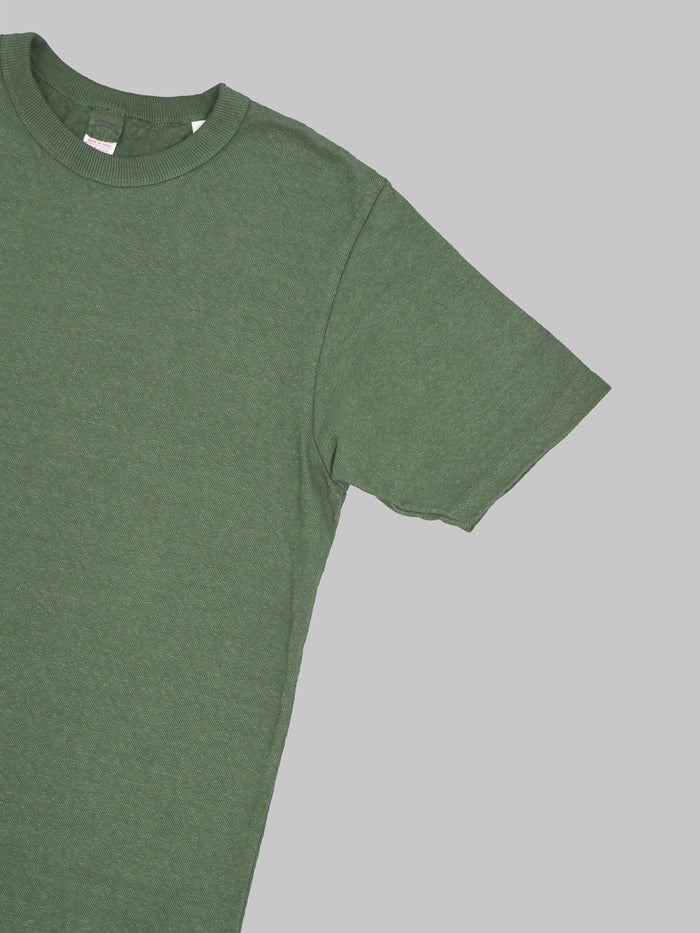 Ues slub nep short sleeve tshirt green double needle stitching