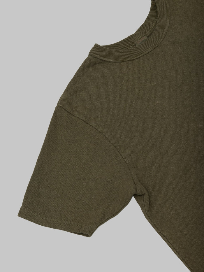 UES No 8 Slub Nep Short Sleeve Tshirt Olive sleeve