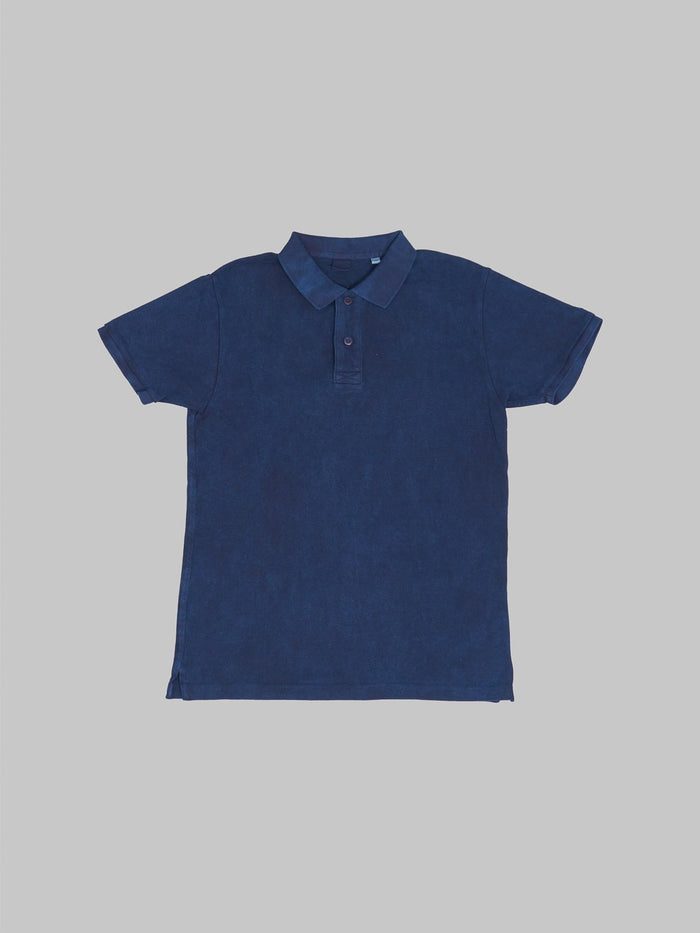 ues polo shirt indigo front view