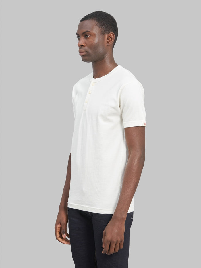 UES Ramayana Henley Neck TShirt white model side fit