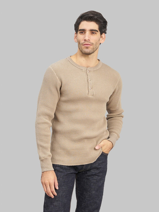 UES Thermal Big Waffle Henley TShirt Beige style