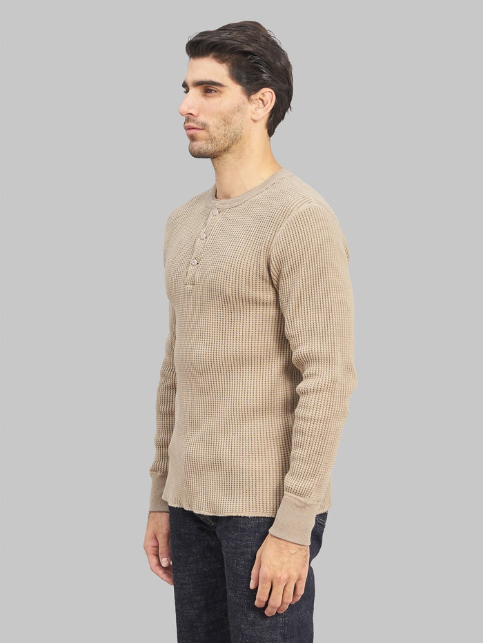 UES Thermal Big Waffle Henley TShirt Beige  side fit