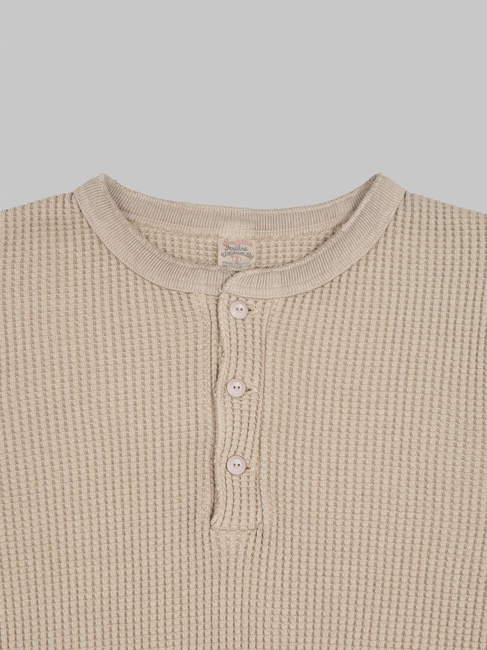 UES Thermal Big Waffle Henley TShirt Beige  chest details