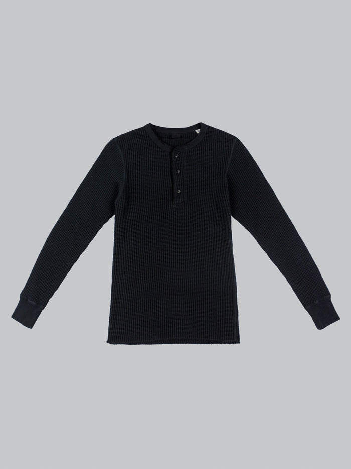 UES Thermal Big Waffle Henley TShirt Black front
