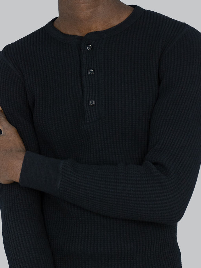 UES Thermal Big Waffle Henley TShirt Black ribbed cuff