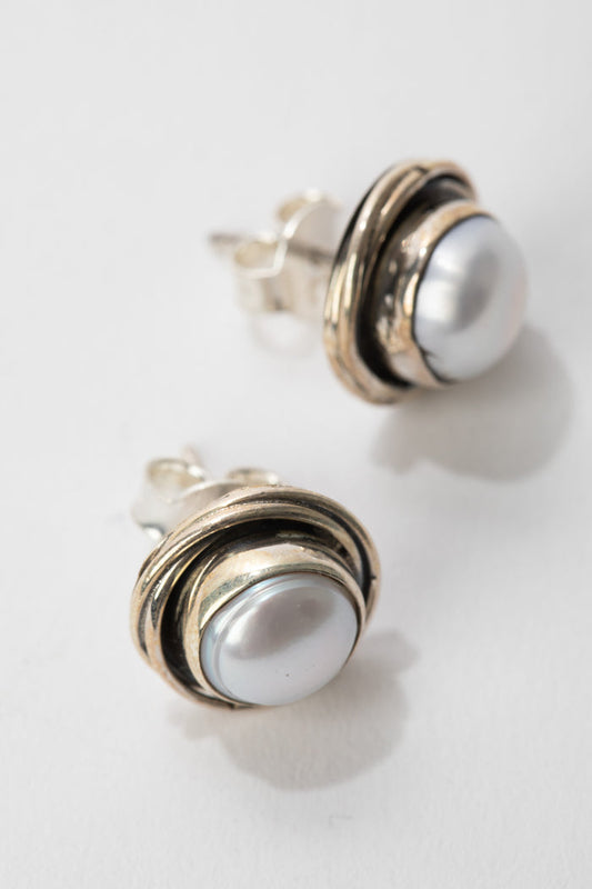 Whirlpool Gemstone Button Studs in Pearl