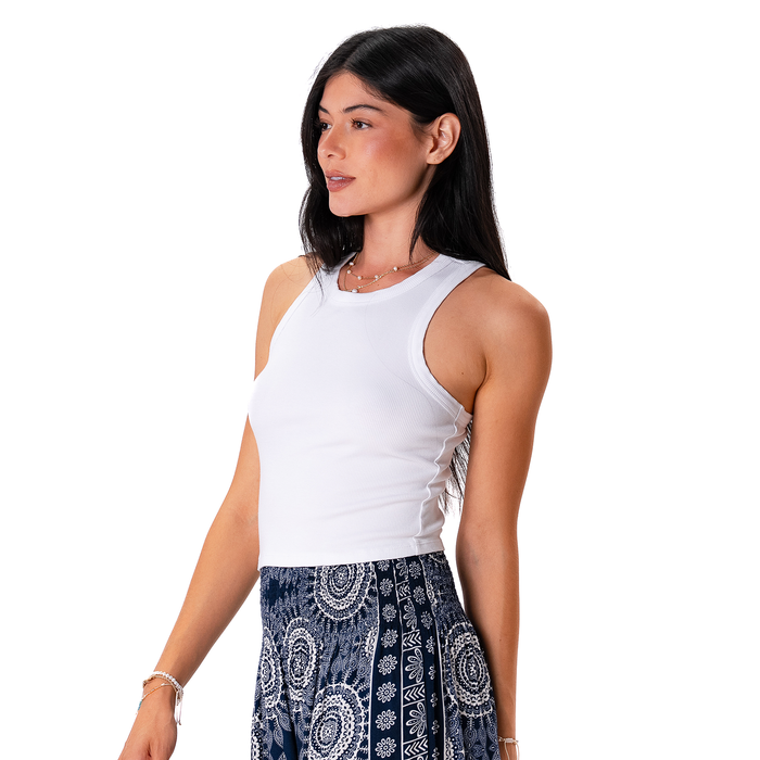 White Cropped Rio Racerback Ribbed Tank, side