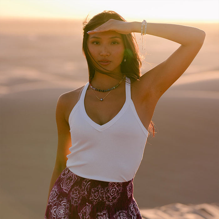 White Riviera Tank, worn in the dunes