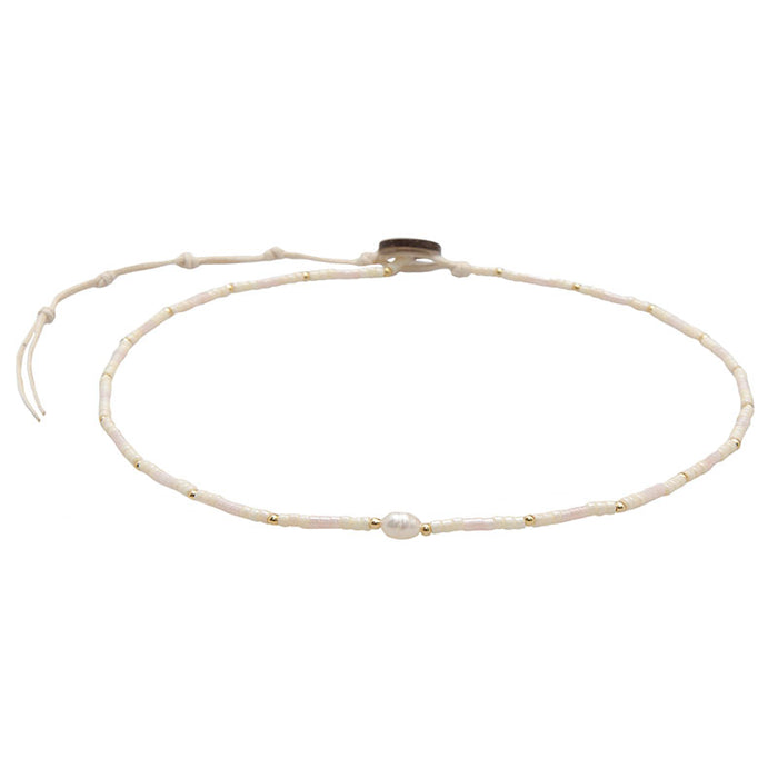 White Sand Beach Seed Bead Necklace, flat lay