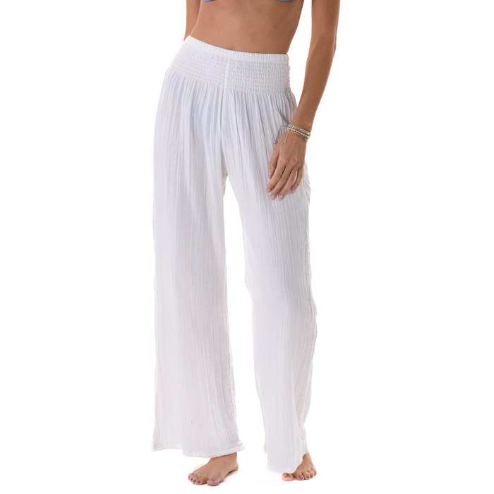 White Wide Leg Beach Cotton Pants, front