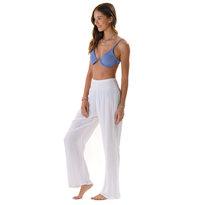 White Wide Leg Beach Cotton Pants, side