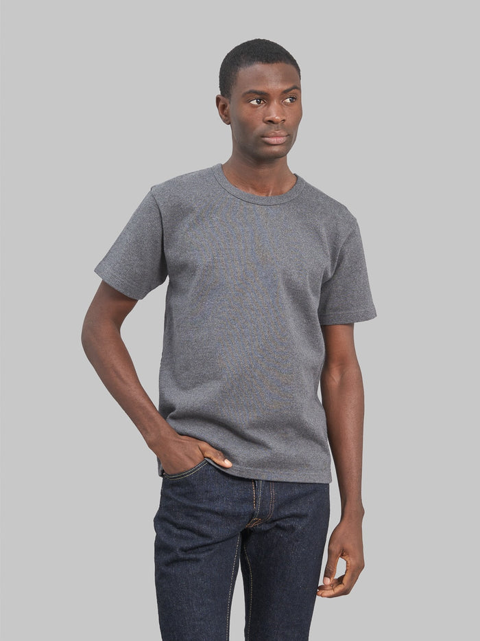 Wonder Looper Double Heavyweight Crewneck Tshirt charcoal model front fit