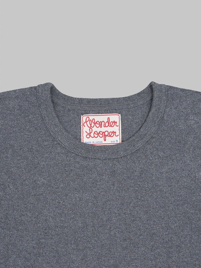 Wonder Looper Double Heavyweight Crewneck Tshirt charcoal collar texture