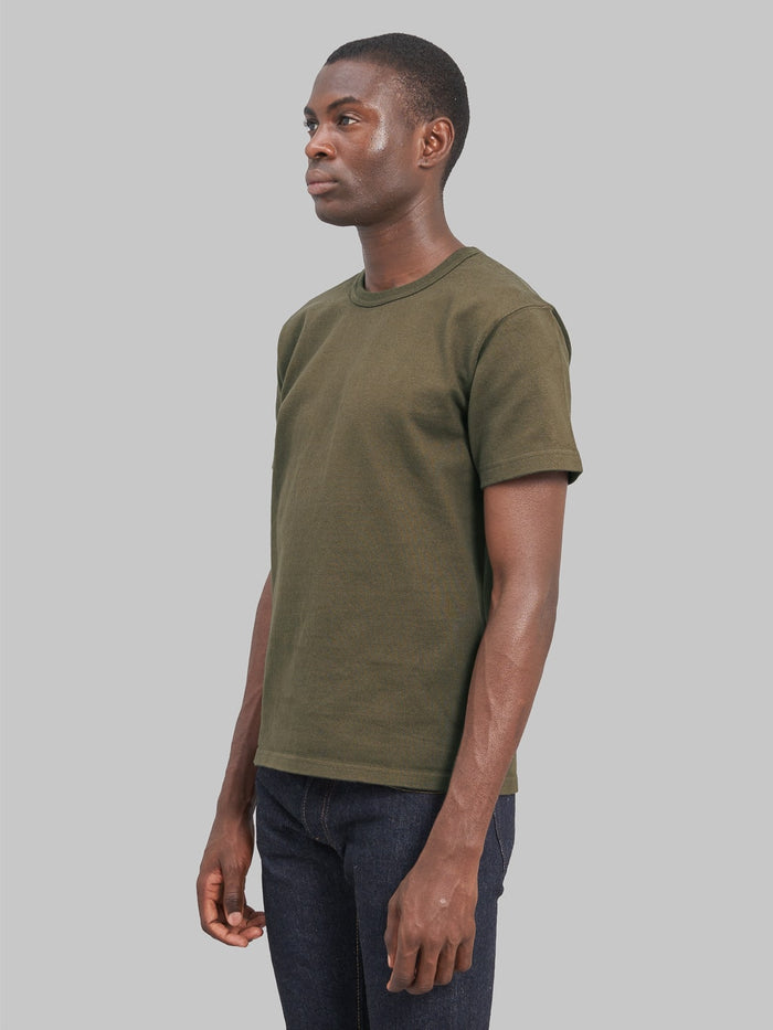 wonder looper crewneck Tshirt Double Heavyweight khaki green model side fit
