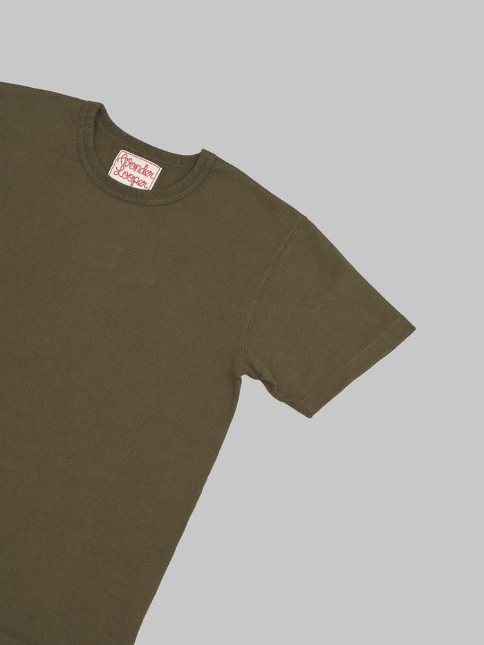 wonder looper crewneck Tshirt Double Heavyweight khaki green sleeve