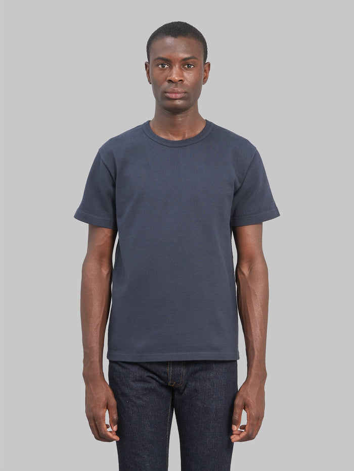 wonder looper crewneck Tshirt Double Heavyweight navy model front fit