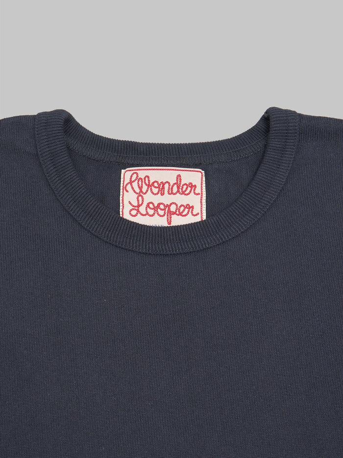 wonder looper crewneck Tshirt Double Heavyweight navy collar closeup