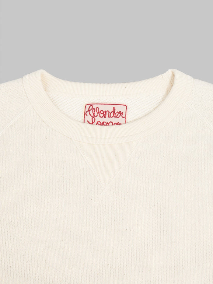 Wonder Looper Pullover Crewneck Double Heavyweight French Terry Ecru athletic collar closeup