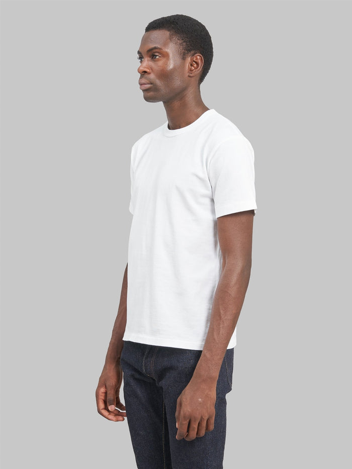 Wonder Looper Ultimate Pima Tsuriami Crewneck TShirt white model side fit
