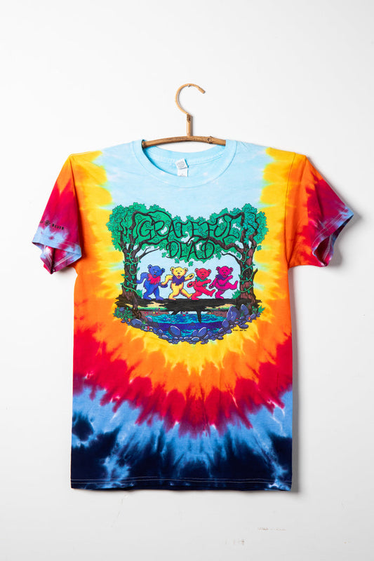 Grateful Dead Bear tie-dye t-shirt with colorful animal design on a white background