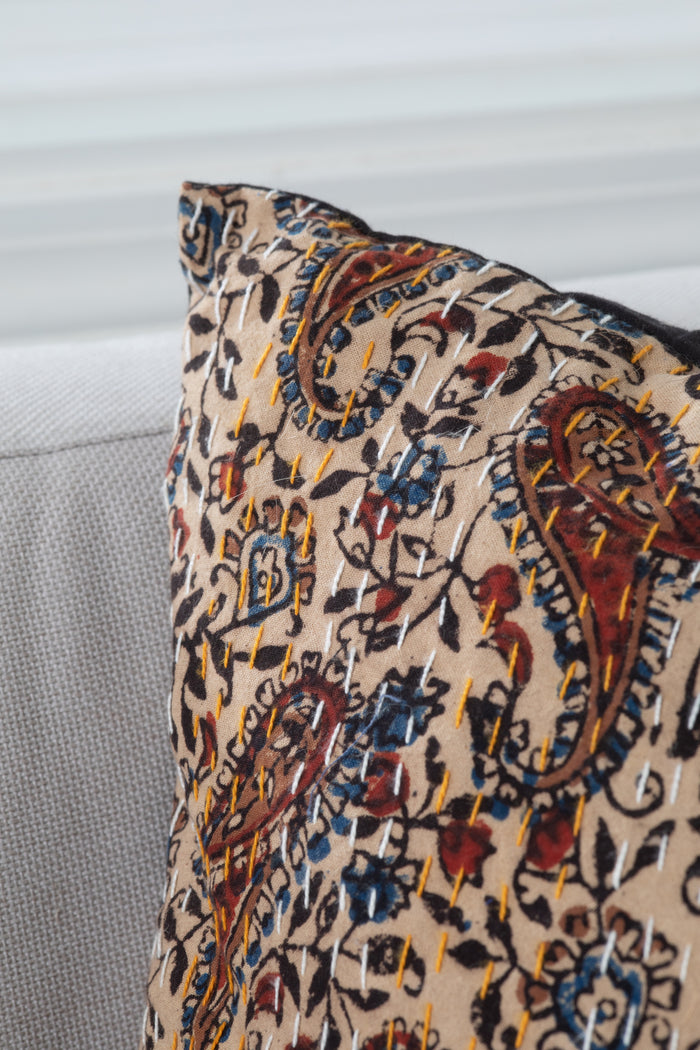 Woven Gudri Block Print Pillow in Blue