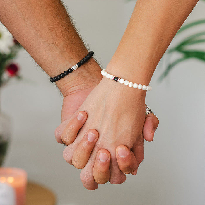 Yin to My Yang Bracelet Stack, worn holding hands