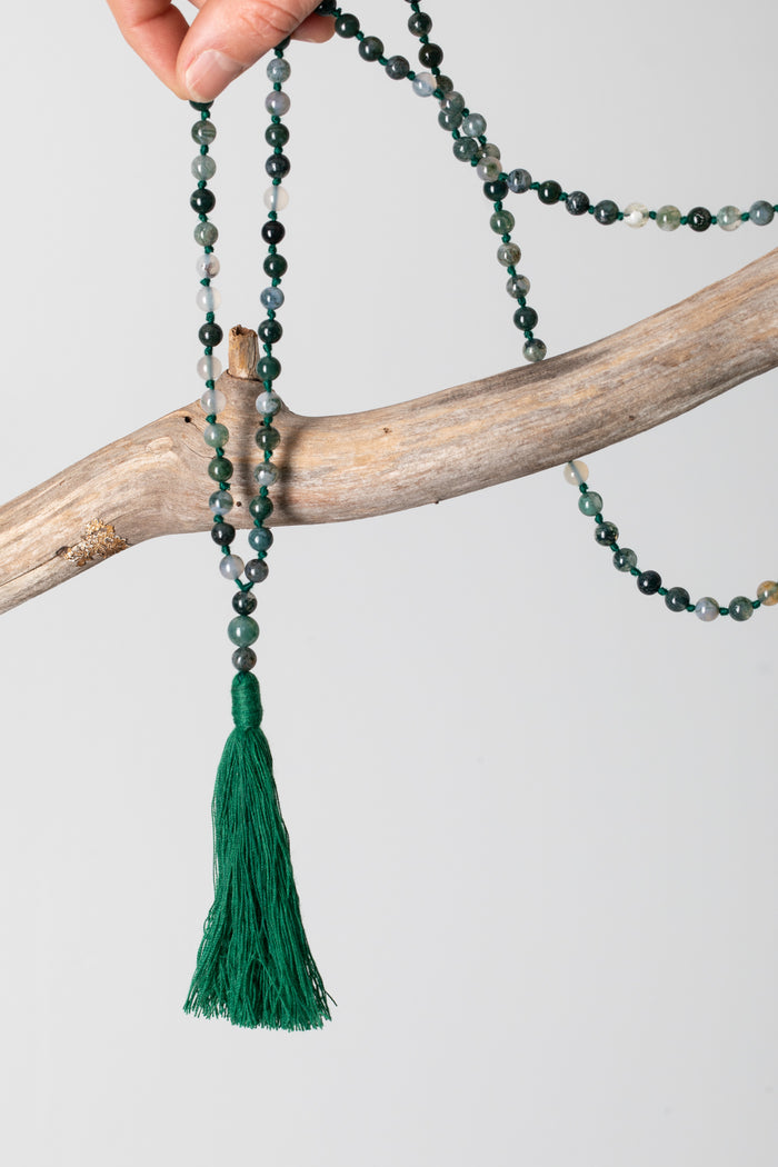 Zen Hand Knotted Beaded Gemstone Necklace in Amethyst