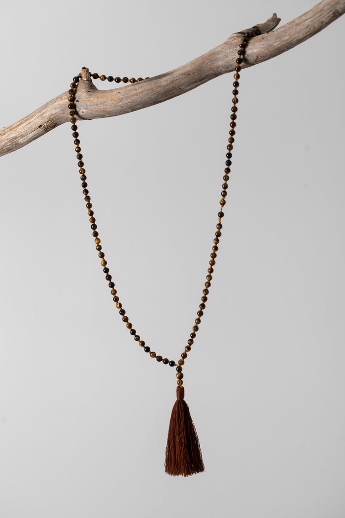 Zen Hand Knotted Beaded Gemstone Necklace in Unakite