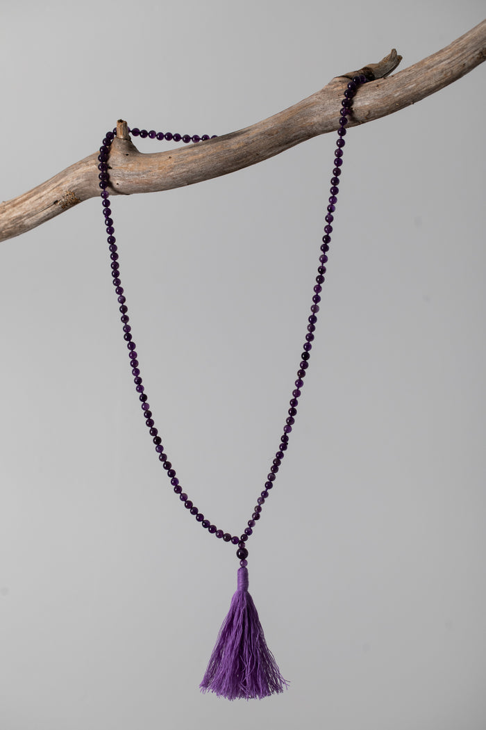 Zen Hand Knotted Beaded Gemstone Necklace in Rainbow Moonstone