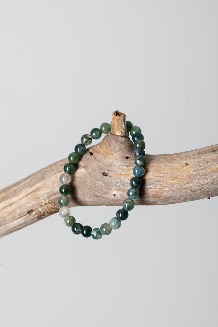 Stretchy Beaded Gemstone Bracelet in Moss Agate